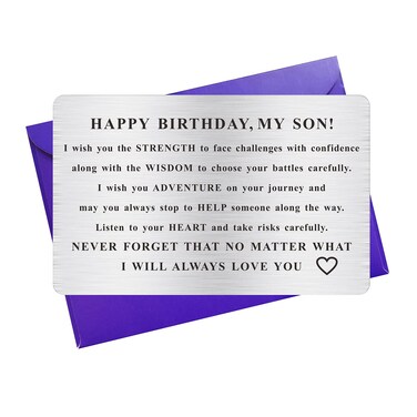 Son Birthday Cards from Mom Dad, Teen Boy Birthday Gifts for Adult Sons, Metal Decorations Wallet Card