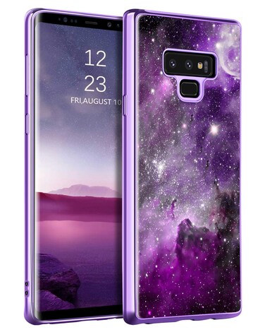 BENTOBEN for Galaxy Note 9 Case, Slim Fit Glow in The Dark Shockproof Hybrid Hard PC Soft TPU Bumper Drop Protective Girls Women Men Phone Cover for Samsung Galaxy Note 9 6.4", Purple Galaxy