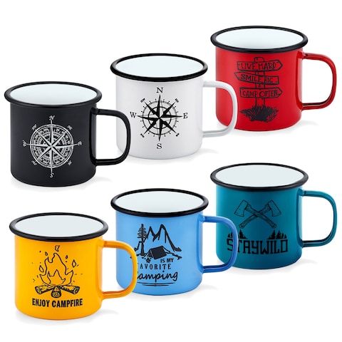 LIANYU 16 Ounce Enamel Travel Camping Mug Set of 6, Vintage Coffee Tea Mugs Drinking Cup Sets for Outdoor and Indoor, Portable &amp; Easy Clean, Colorful