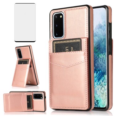 Phone Case for Samsung Galaxy S20 Glaxay S 20 5G UW 6.2 inch with Tempered Glass Screen Protector Credit Card Holder Wallet Cover Stand Leather Cell Accessories Gaxaly 20S G5 Cases Women Rose Gold