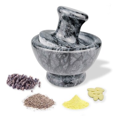 LUOLAO Marble Mortar and Pestle Set, Pill Crusher and Spice Stone Grinder, 3.7 Inch, 1/2 Cup, Grinding is Efficient and Labor-Saving (Black)