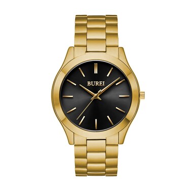 BUREI Men Watches Fashion Analog Stainless Steel Quartz Waterproof Watches for Men,Black Gold