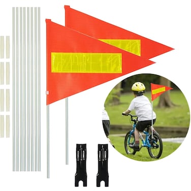 Bike Safety Flag with Pole 2 Sets, 6-Foot Adjustable Height Sturdy Fiberglass Tear-Resistant Waterproof Orange Safety Flag (Red Yellow and White)