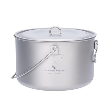 iBasingo 1950ml Outdoor Titanium Pot with Lid Folding Handle Camping Hanging Cookware Hiking Picnic Ultralight Bowl Tableware Ti2044C