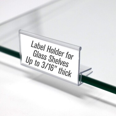 Glass Shelf Sign Holder, Clear Label Clip for Glass Shelving 3/16" Thick 2" L x .9" H, 50 Pack