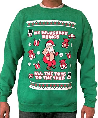 My Milkshake Brings All The Toys to The Yard - Ugly Christmas Sweatshirt - Funny Christmas Sweater - Unisex Sweatshirt (US, Alpha, Large, Regular, Regular, Green)