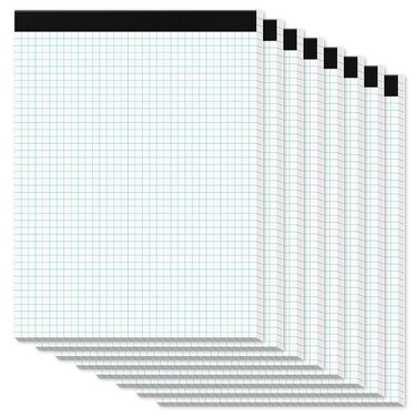 Zaviko Graph Paper Pads 8.5 x 11, 8 Pack, 4x4 Quad Grid Paper Pad 8-1/2" x 11", White Quadrille Pad, Easy Tears Off Design, Grid Notebook 8-1/2 x 11, White 70 GSM Graft Paper, 30 Sheets/Pad