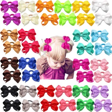 C&Eacute;LLOT 40Pcs Boutique Hair Bows Elastic Ties Kids Children Rubber Bands Ponytail Holders Hair Bands For Baby Girls Teens Toddlers in Pairs