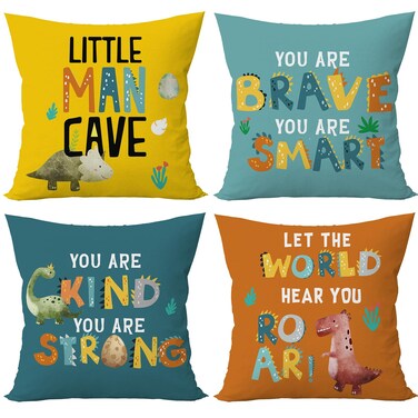 Dinosaur Pillow Cases Dinosaur Room Decor for Boys Room Dino Dinosaur Pillow Covers for Nursery Toddler Boy Room Bedroom Playroom, 18 x 18 Inches Set of 4,Dino-Little Man