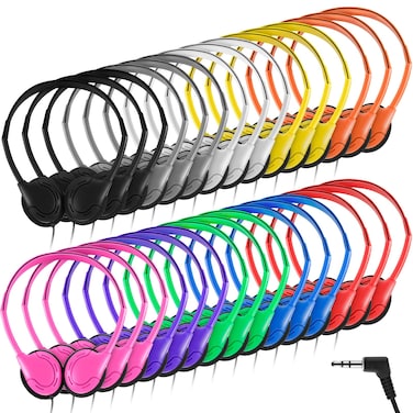 Yunsailing 30 Pack Class Set Headphones for Kids Students Bulk Classroom Headsets Adjustable School Earphones On Ear with 3.5 mm Jack for Youth Adults, Operation Christmas Bulk Items(Classic Colors)