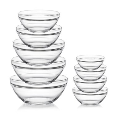 Sweejar Glass Mixing Bowls Set(set of 9),Nesting Bowls for Space Saving Storage,Great for Cooking,Baking,Prepping,Stackable Bowl Set&hellip;
