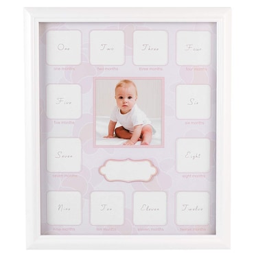 VOSAREA Baby First Year Picture Frame 12 Months Baby Keepsake Frame Growth Record Photo Frame for Baby Shower New Mom and Nursery Decor (Pink)