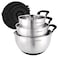 Hillbond Stainless Steel Bowls with Lids Set Mixing Bowls with Pour Spout, Silicone Handle and Non-Slip Bottoms for Baking, Metal Bowls Mixing Dishwasher Safe, Set of 3 (Black)