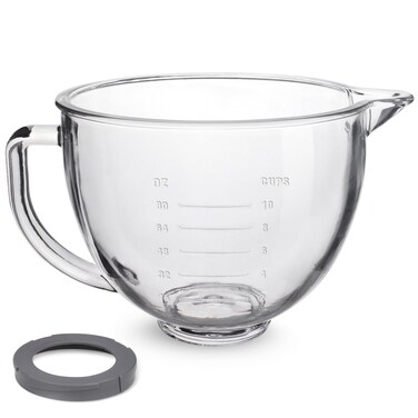 Glass Mixing Bowl 5 QT for KitchenAid 4.5 and 5 Quart Tilt-Head Stand Mixers, Fits Artisan KSM150, RRK150, KSM100, K45SS, KSM90, KSM95, K45, KSM110, 5KSM125 and More