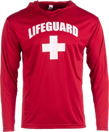 Ann Arbor T-shirt Co. LIFEGUARD   Red UPF 50+ Sunblocking Sun Shirt Performance Uniform Costume Hoodie T-shirt - (TeeHood, M)