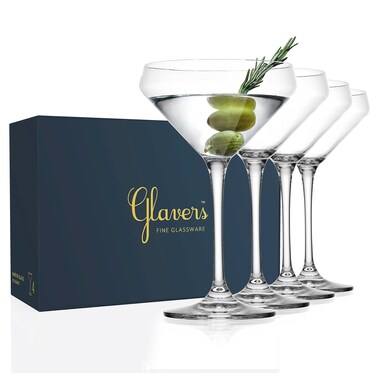Glaver's Martini Glasses Set of 4 Cocktail Glasses, 10.5 Ounce Stemmed Margarita Glasses, for Bar, Martinis, Cosmopolitan, Gimlet, Elegant Packaging