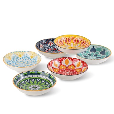 AHX Small Bowls - Ice Cream Dessert Bowl 8.5 oz - Ceramic Bowl Set of 6 - Colorful Shallow Bowl for Side Dish   Snack   Appetizer - Microwave and Dishwasher Safe - 5.5 x 1.3 Inches