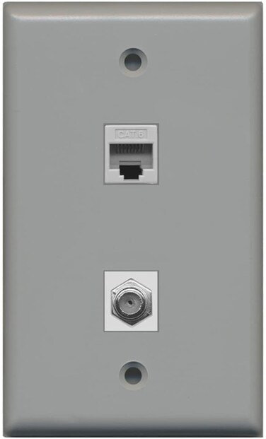 RiteAV - 1 Port Coax Cable TV- F-Type 1 Port Cat6 Ethernet Wall Plate - Gray