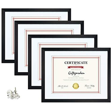 Giftgarden Black 8.5 x 11 Picture Frame with Mat, 10x12 Frame Matted to 8.5x11 Award Certificate Document Photo, Wall or Tabletop Display, Set of 4