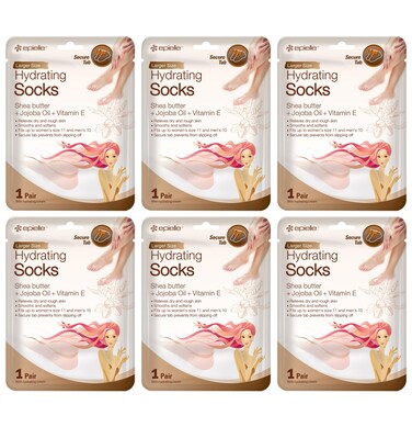 Epielle Hydrating Foot Masks (Socks 6pk) for foot cracked and dry heel to toe and callus Spa Masks - Shea butter + Jojoba Oil + Vitamin E Moisturize, Mothers Day GIfts