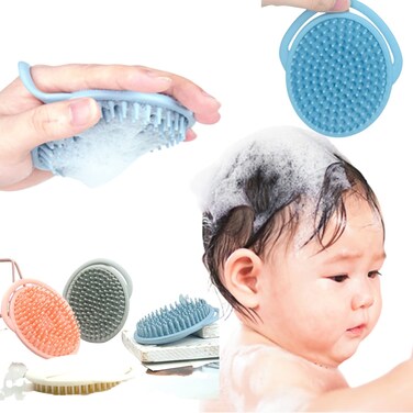 ERSIQI Toddler Hair Brush Baby Bath Brush Scalp Massager Shampoo Brush Cradle Cap Comb Head Scrubber Newborn Bath Essentials Baby Registry Items (Blue)
