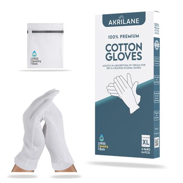 XL Extra Large 5 Pairs 100% Premium Cotton Gloves for Dry Hands   Moisturizing Overnight Gloves for Eczema, Psoriasis &amp; Skin Spa Treatment for Women &amp; Men   Washable &amp; Reusable with Free Laundry Bag