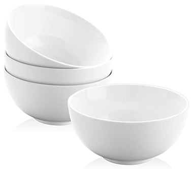 Yedio 22 oz Ceramic Cereal Bowls, 6&ldquo; White Porcelain Bowls Set for Soup Oatmeal Rice Fruits, Set of 4, Microwave Dishwasher Safe，Stackable