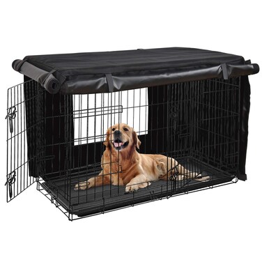 HONEST OUTFITTERS Dog Crate Cover 36 Inch Kennel for Medium Dog, Heavy Duty Oxford Fabric,with Double Door, Pockets and Mesh Window (37L x 24W x 25H,Black)