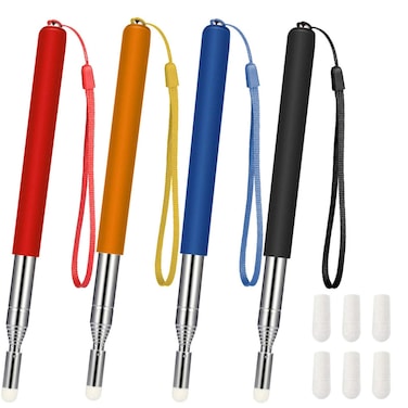 Chinco 4 Pieces Retractable Pointer Telescopic Teacher Pointer for Classroom Teaching Whiteboard Pointer with Lanyards and 6 Pieces Extra Felt Nibs for Teachers Coach (47 Inches)