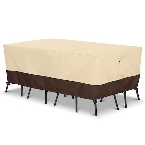 Arcedo Waterproof Patio Furniture Set Cover, Rectangular Dining Table and Chairs Cover, Heavy Duty Outdoor Furniture Cover for Sectional Conversation Set, 88&#39;&#39; x 62&#39;&#39; x 28&#39;&#39;H, Beige &amp; Brown