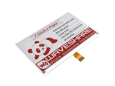 Waveshare 7.5inch E-Paper E-Ink Raw Display Compatible with Raspberry Pi 4B/3B+/3B/2B/B+/A+/Zero/Zero W/WH/Zero 2W Series Boards 800&times;480 Pixels Three-Color with SPI Interface Without PCB