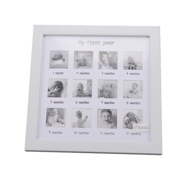 Estink First Year Photo Frame, First Year 12 Months Newborn Monthly Picture Frame Nursery Wall Decor Photo Frame for Newborn Growth Record Newborn Keepsake, 9.8x9.8x0.7in, White