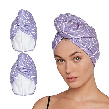 Turbie Twist Microfiber Hair Towel Wrap for Women and Men   2 Pack   Bathroom Essential Accessories   Quick Dry Hair Turban for Drying Curly, Long &amp; Thick Hair (Purple Signature)