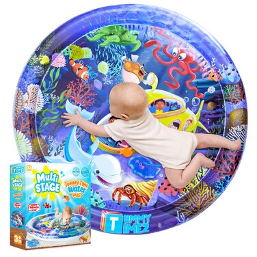 TT TUMMYTIMEZ Premium Tummy Time Water Mat, Extra Large Multi-Stage Activity Center Promoting Baby Motor &amp; Sensory Development, Inflatable Playmat Visual Stimulation Gift Infants Toddlers Boys Girls