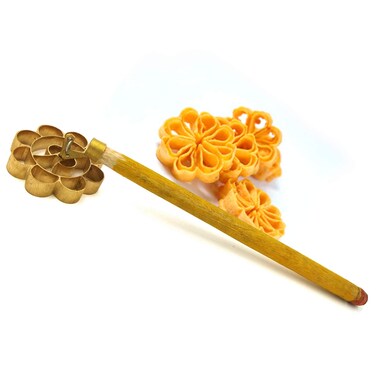 TAZBI Bronze Achappam Mould/Achumuruku Achu Mould/Maker/Achappam Maker Mould with Wooden Handle (Medium)