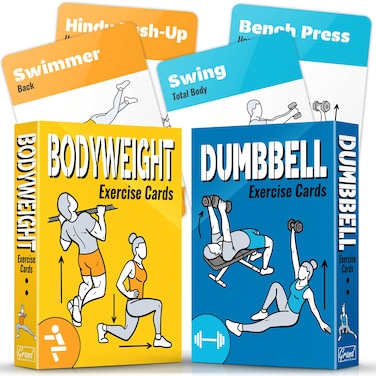 [2-PACK] Bodyweight &amp; Dumbbell Workout Cards - Large Size 5" x 3.5" Exercise Cards Deck with 100 Different Exercises, Perfect for Circuit Training &amp; Weightlifting - Fitness Cards for Women &amp; Men