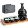 Dltsli Ceramic Sake Set with Warmer Pot Tray, Stovetop Porcelain Pottery Hot Saki Drink Bottle, 10pcs Set 1 Stove 1 Warming Bowl 1 Sake Bottle 1 Tray 6 Cup Keep Sake Storage Box (Black)