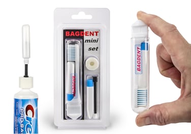 Travel Toothbrush Kit, Refilllable Mini Tubes, Universal Filling Adapters, Backpacking, After Lunch Brush, TSA Compliant