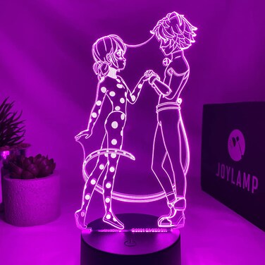JoyLamp Ladybug and Cat Noir from Miraculous - Official x Miraculous Collection - 16 Colors + Remote Control - Miraculous 3D Lamp