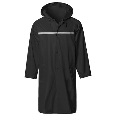 Mens Long Hooded Safety Rain Jacket Waterproof Emergency Raincoat Poncho(Black,L)