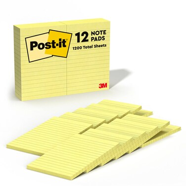 3M 660YW Post-It Lined Notes, 4 x 6, 100 Sheets/Pad, Canary Yellow, 12/Pack