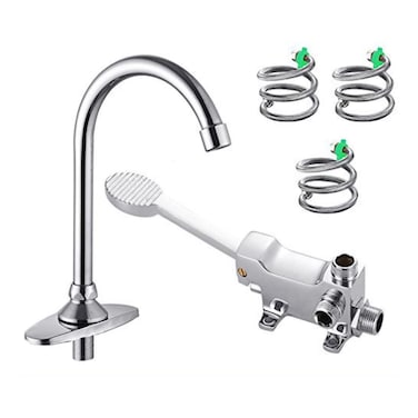 NUZAMAS Faucet Tap Step On The Faucets, Foot-Operated Commercial Sink Mixer, Tap Laboratory Hospital Wash Basin Water Taps with 3X 60cm Hoses