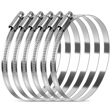 6 Pcs 6 Inch Hose Clamps Stainless Steel Heavy Duty Dryer Hose Clamp Duct Clamps, Large Adjustable Pipe Clamps Worm Gear Hose Clamps for Plumbing, Automotive