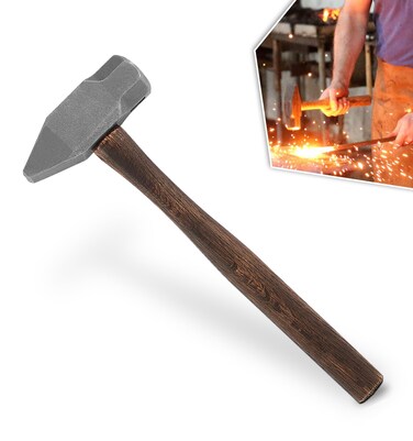Blacksmith Sledge Hammer, Forged Steel Cross Peen Sheet Metal Head Anvil Hammer, Blacksmith Handmade Forging Tool (Wooden Handle, 4.00 lb /1814 grams)