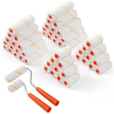 HANJKINZ Microfiber Paint Roller, 2 Inch and 4 Inch Small Paint Roller Covers (3/8-Inch Nap, 50 Pack), Mini Paint Rollers for House Painting with Paint Roller Frame, Wall Painting Tool