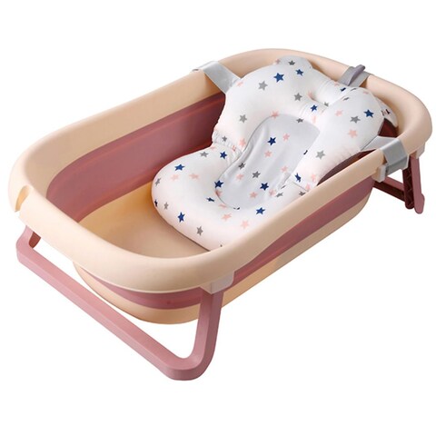 Collapsible Baby Bathtub with Bath Pad Large Baby Bathtub Portable Bathtub with Drain Hole Folding Bathtub with Water Temperature Sensing