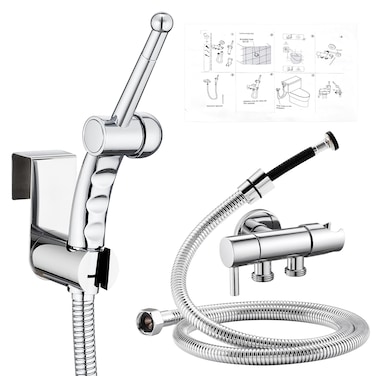 CREA Handheld Bidet Sprayer for Toilet,Adjustable Jet Sprayer Toilet Bidet Attachment,Ergonomic Hand Held Sprayer with Bidet Hose for Feminine Wash Cloth Diaper Sprayer Set,Stainless Steel Chrome