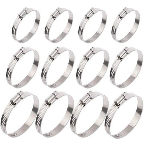 ISPINNER 12pcs 304 Stainless Steel Adjustable 27-102mm Range Worm Gear Hose Clamps Assortment Kit 2 Inch, 3 Inch, 4 Inch (Silver)