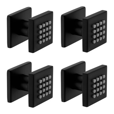 4 pcs Brass Square Body Spray Shower Jets High Pressure Adjustable Massage Spa Side Sprayer In Wall Shower Set, Matte Black Finish