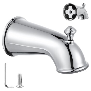 Enhon Tub Spout with Diverter, Classic Decorative 6 Inch Bathtub Faucet with Pull Up Diverter, Slip On Diverter Tub Spout Fits 1/2" Copper Water Tube(5/8" Diameter), 5/32" Hex Wrench (Polished Chrome)